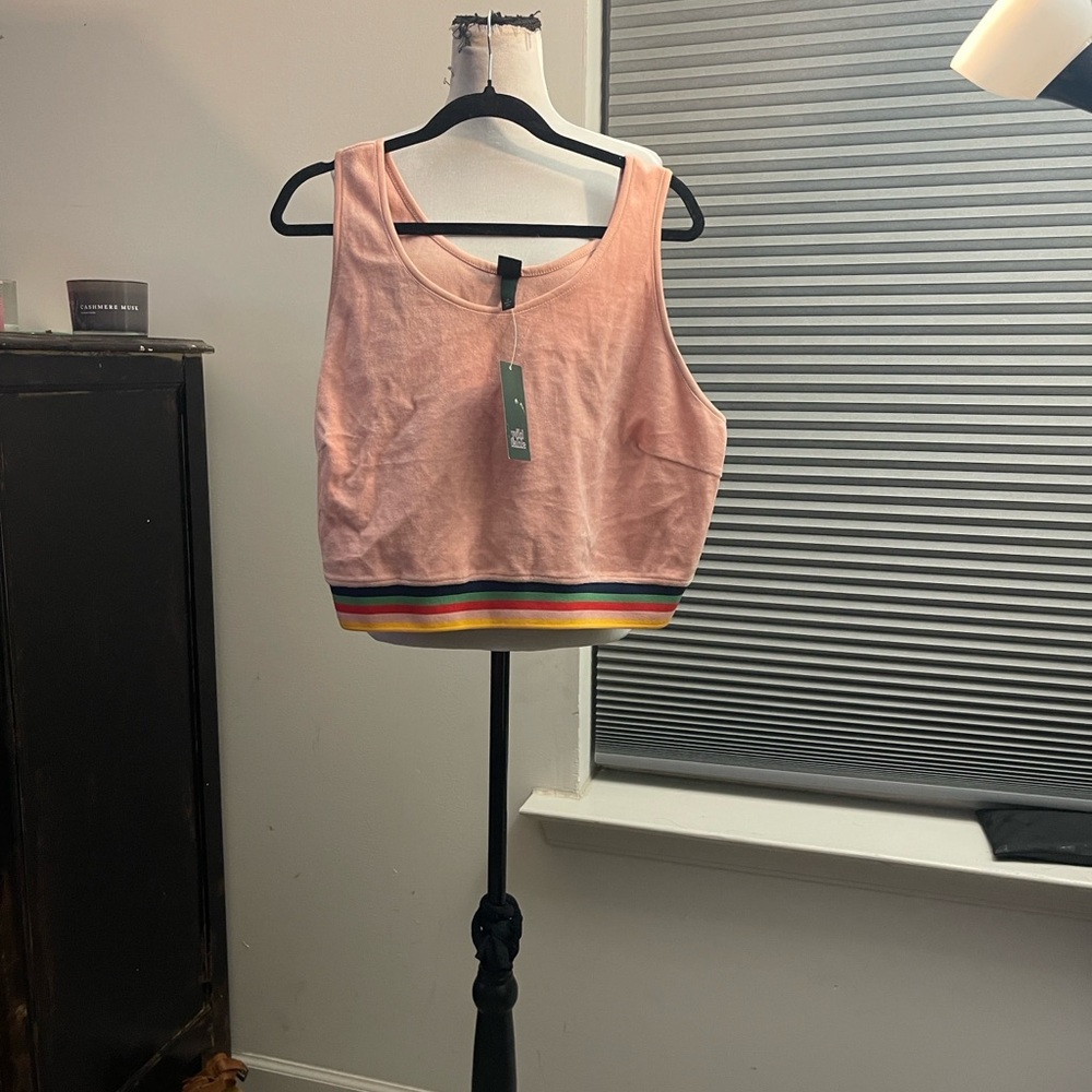 Women's Pink Crop Tank with Rainbow Hem